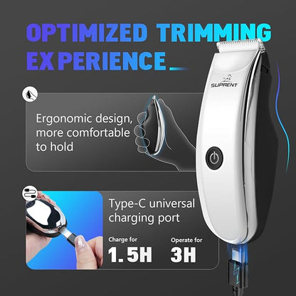 SUPRENT Dog Grooming Clippers for Matted Hair, Quiet Cat Hair Trimmer Kit for Long Fur, Waterproof Portable USB Rechargeable Professional Pet Grooming Supplies for Small Dog Pets