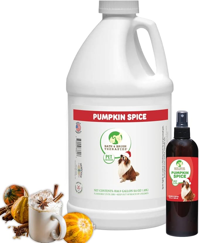 Showseason Pumpkin Spice Holiday Dog Cologne 64 oz. REFILL with Empty 12.5 oz. Bottle | Long Lasting Spray | Dog Perfume | Made In The USA