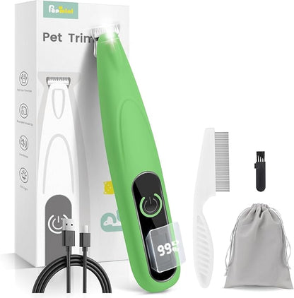 Dog Trimmer with LED Display, Ultra-Low Noise, Cordless Dog Clippers for Grooming Paws, Ears, Face, Rump