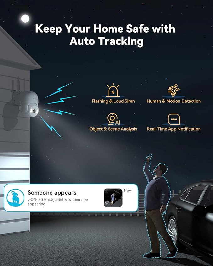 blurams 2K Security Camera Outdoor, 360° PTZ Outside Cameras for Home Security, Color Night Vision, Motion Tracking, Two-Way Audio, IP66, 2.4GHz Camera with 64GB SD Card, Compatible with Alexa