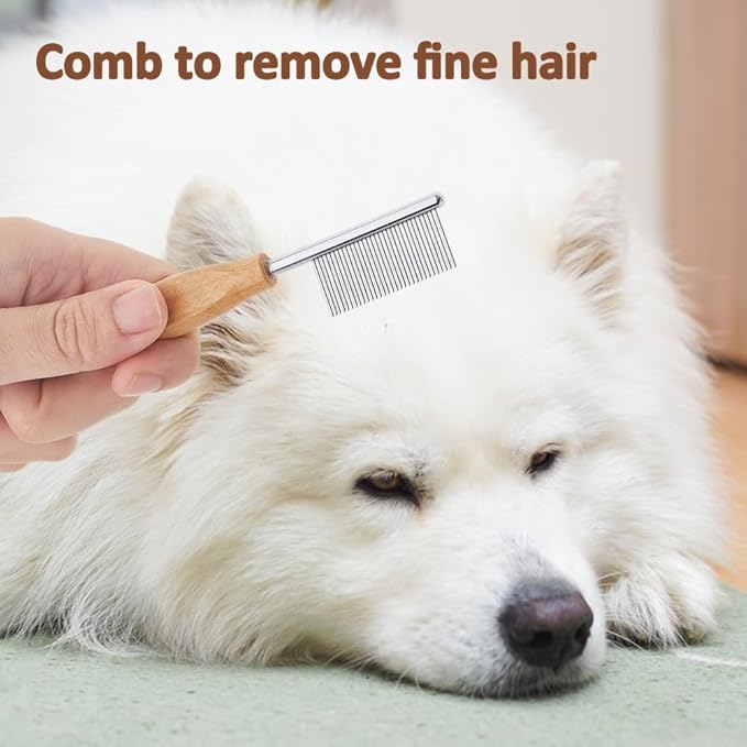 SUPERFINDINGS 3Pcs Pet Face and Finishing Comb for Cat Dog Stainless Steel Pet Hair Combs Fuller Brush Tear Stain Remover Tool for Grooming Pets with Long, Curly Hair Fur Detangler Tool Accessories
