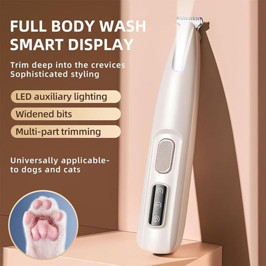Dog Paw Trimmer, 35 dB Low Noise, 18 mm Widen Blade, LED Display, Rechargeable, Waterproof, Clipper for Dogs and Cats