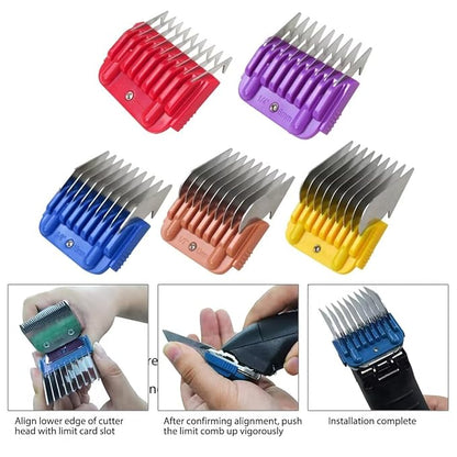 New Professional Animal Stainless Steel 5 Color Guide Comb Set for 10#/15#/30# Detachable Blade,Compatible for Andis/Oster A5/ Wahl KM Series Guards Clipper(Cutting Length 3mm-16mm)