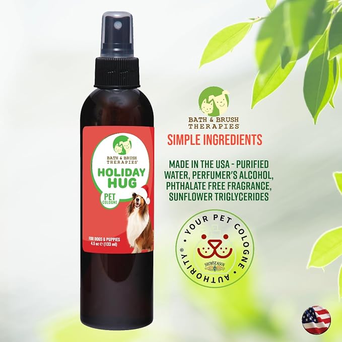 Bath & Brush Therapies Holiday Hug Pet Cologne 4.5 oz | Cruelty-Free | Odor Eliminator | Biodegradable and Non-Toxic | Made In The USA