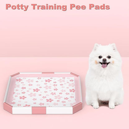 MIZOK Puppy Pads 22"x 22" with Leak-Proof Quick-Dry Design Pee Pads for Dogs Potty Training, 6-Layer Standard Absorbency Dog Pee Pads Regular Size, Pink Cherry Blossom Pattern (100 Counts)