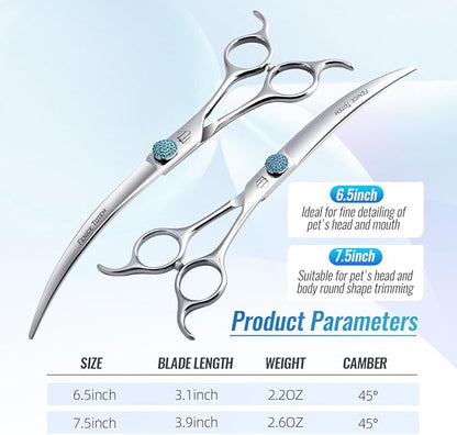 Fenice Professional Grooming Curved Shear: 45 Degree Super Curves Scissors for Dogs 6.5" Big Arc Curved Shears Made Of Japanese 440C Stainless Steel