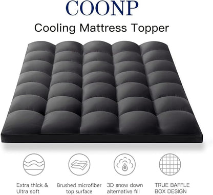 COONP Twin Mattress Topper, Extra Thick Pillowtop, Cooling Plush Mattress Pad Cover Bed Topper Protector with 8-21 Inch Deep Pocket (Black, Twin)