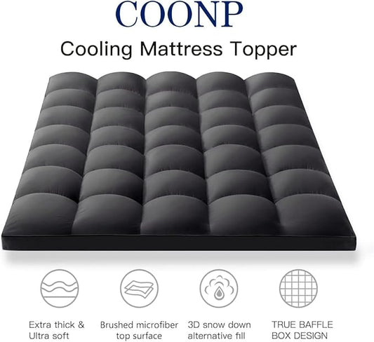 COONP Twin Mattress Topper, Extra Thick Pillowtop, Cooling Plush Mattress Pad Cover Bed Topper Protector with 8-21 Inch Deep Pocket (Black, Twin)