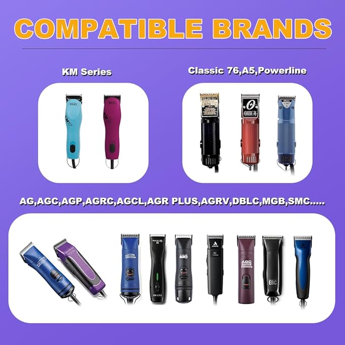 Docal 40# Pet Dog Grooming Detachable Blades, Compatible with Andis Size-7FC Cut Length 1/100"(0.25mm), Most A5,KM Series Clippers,Made of Ceramic Blade & Stainless Steel Blade (Black)