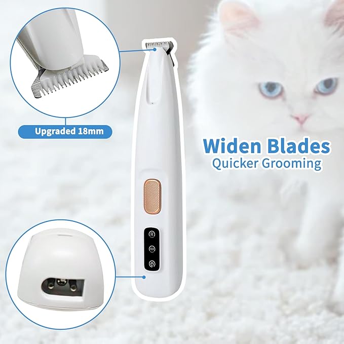 Upgraded Dog Paw Trimmer with LED Light, Low Noise Cat Clipper for Grooming, 18mm Widen Blade Digital Display Pet Paw Trimmer for Paws, Ears, Face, Waterproof Rechargeable Paws Clipper for Dog Cat