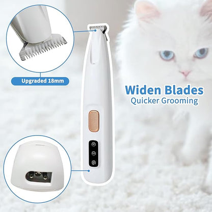 Upgraded Dog Paw Trimmer with LED Light, Low Noise Cat Clipper for Grooming, 18mm Widen Blade Digital Display Pet Paw Trimmer for Paws, Ears, Face, Waterproof Rechargeable Paws Clipper for Dog Cat