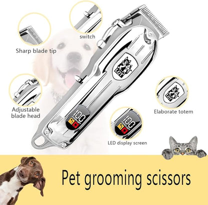 Dog Clippers for Grooming for Thick Coats, Professional Pet Hair Clippers Supplies Kit Low Noise Rechargeable Stainless Steel Hair Trimmer with Ceramic Blade for Dogs Cats Animals (Silver)