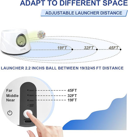 Compact Automatic Ball Launcher for Dogs with Random Mode, 3 Settings to 45FT, Rechargeable Small Dog Ball Thrower with 4 ETPU Tennis Balls for Small Medium Breeds