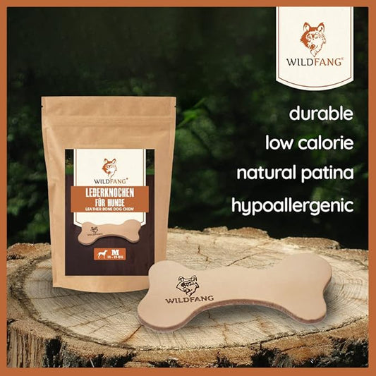 Wildfang Leather Bones for Dogs - Long Lasting Dog Chew Stick, Leather Chew Toys for Dogs, Leather Dog Toys, Leather Dog Chews, Leather Dog Bones, Leather Dog Toys for Aggressive chewers, L