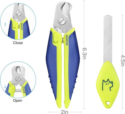 Dog Nail Clippers with Nail File, Professional Pet Nail Trimmers with Safety Guard, Avoid Over Cutting, Grooming Razor for Medium and Large Dog and Cat, Blue Yellow