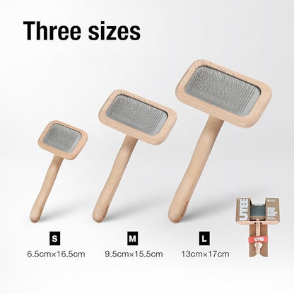 Slicker Brush Groom Like a Professinal Stainless Steel Pins, Lightweight Beech Wood Body, Ground and Polished Tips, Small Pet Bruch