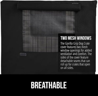 GORILLA GRIP Dog Crate Covers Compatible with Amazon Basics Dog Crates, All Sides Open, Privacy Cover Fits 24" Wire Kennel, Breathable Mesh Windows, Light Reducing Puppy Training Cage Topper, Black