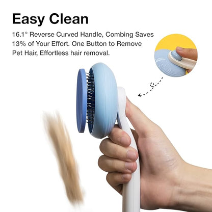 Self-Cleaning Slicker Brush for Pet Grooming - Easily Removes Tangles, Loose Undercoat, and Mats from Cats and Dogs (Blue+Green)