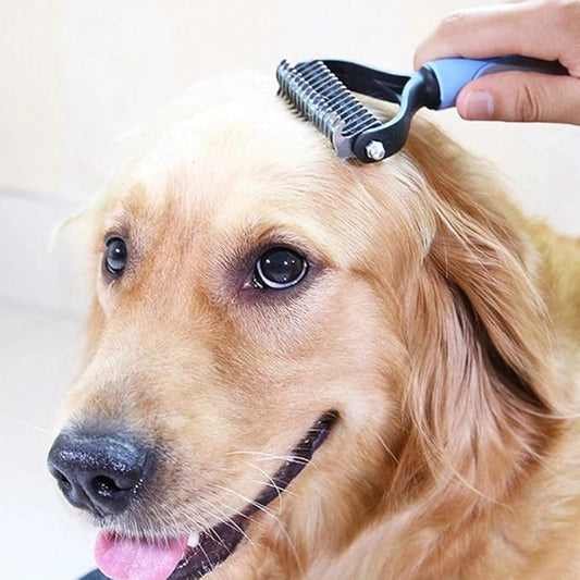 Dematting Tool for Dogs &Cats, Pet Grooming Undercoat Rake with Two-Side,Professional Stainless Steel Demat Comb Removes Loose Undercoat, Mats, Tangles and Knots Blue