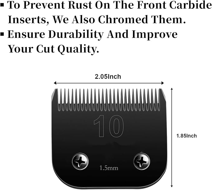 Detachable Pet Dog Grooming Clipper Blades, Size 10#,7FC,5FC,4FC,3-3/4FC, Made of Carbon-Infused Steel Blade and Stainless Steel Blade, Compatible with Most Andis,Oster A5/A6,Wahl KM Series, 5 Count.