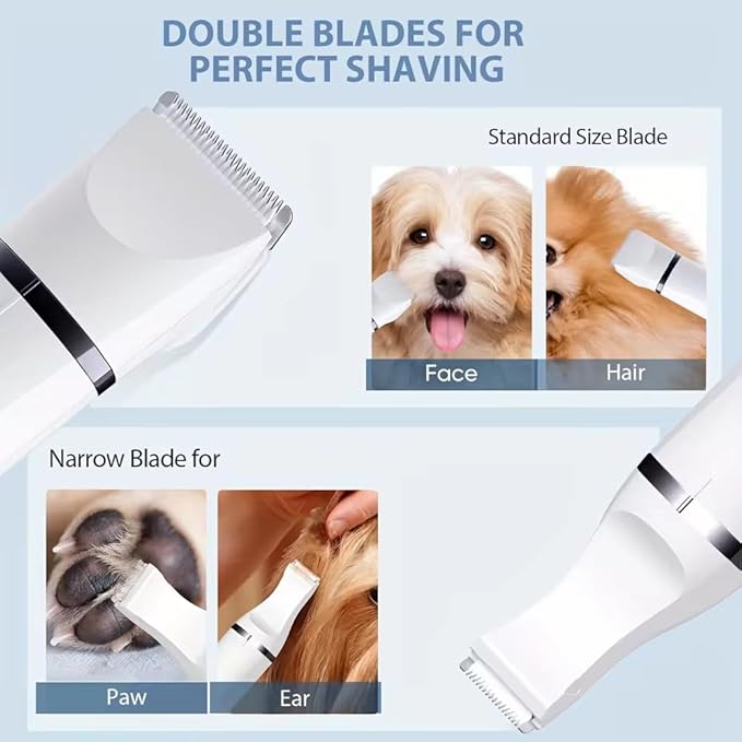 Dogs Hair Clippers Grooming Kit with Nail Grinder,3-in-1 Electric Rechargeable Pet Claw Care Trimmer, Dog Grooming Clippers,Nail Shaver & Grinder,Grooming kit for Poodles,puppy grooming kit, (White)
