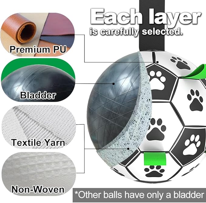 Amasiver Dog Soccer Ball Toys with Straps - 9 inch Large Herding Ball, Interactive Toys for Tug of War, Birthday Gifts,Water Toy, World Cup Sturdy Balls for Medium Large