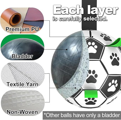 Amasiver Dog Soccer Ball Toys with Straps - 9 inch Large Herding Ball, Interactive Toys for Tug of War, Birthday Gifts,Water Toy, World Cup Sturdy Balls for Medium Large