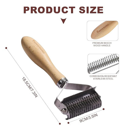3-in-1 Professional Pet Shedding Dematting Comb - Deshedding Undercoat Rake for Dogs with Stainless Steel Blades Metal Pet Brush with Wood Handle Matted Hair Detangling Thinning and Shedding