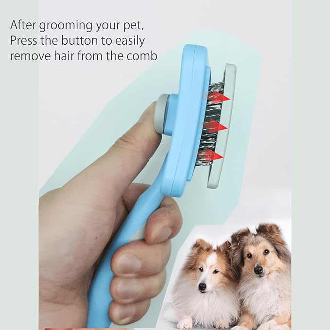IOO Grooming Brush For Cat And Dog, Self Cleaning Slicker Brushes For Pet， Pet Grooming Brush Can Gently Removes Loose Undercoat, Mats Tangled Hair Slicker Brush for Pet Massage Cleaning (blue)