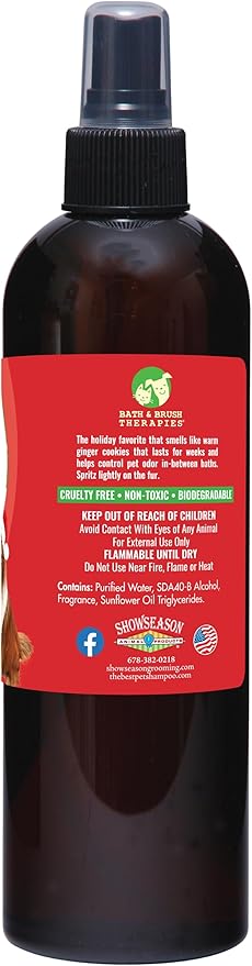 Bath & Brush Therapies Gingerbread Dog Cologne 12.5 oz | Dog Perfume Long Lasting | Deodorizing Spray