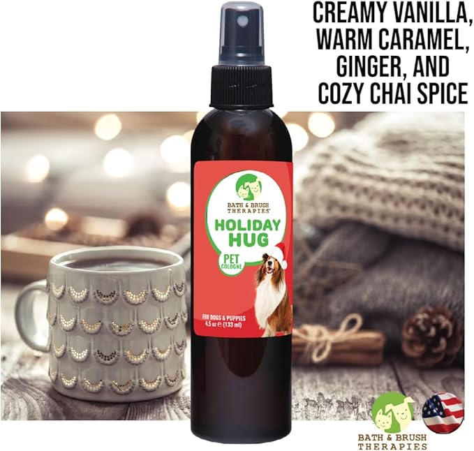 Bath & Brush Therapies Holiday Hug Pet Cologne 4.5 oz | Cruelty-Free | Odor Eliminator | Biodegradable and Non-Toxic | Made In The USA