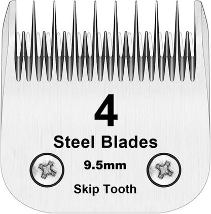 4 Skip Tooth Blades,Detachable Pet Dog Grooming Steel Blade，Compatible with Andis,Oster A5,Wahl KM10 Series Clippers,Cut Length 3/8-Inch (9.5mm)
