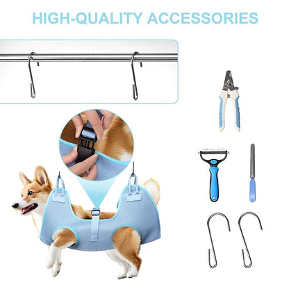 Petmolico Dog Grooming Hammock, Pet Grooming Sling Helper Dog Grooming Hammock Set - Nail Clippers/Nail Trimmers/Double-Sided Hairbrush(S,Blue)