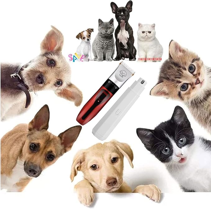 Dog Clippers and Nail Grinder Low Noise Cordless Rechargeable Dog Clippers and Nail Grinder for Grooming