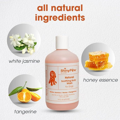 Jasmine & Honey Spa Body Wash for Dogs by Shiny Paw 16 oz | Dog Itchy Skin Relief & Aging Coat | Hypoallergenic Dog Shampoo for Smelly Dogs | Made in USA