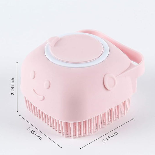 Dog Cat Bath Brush, Silicone Massage Brush with Shampoo Dispenser, for Short Haired Dogs Cats Shower