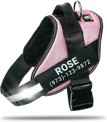 Personalized No-Pull Dog Harness with Name Patch, Adjustable, Reflective, Padded, Heavy Duty Pet Vest to Prevent Tugging, Pulling, or Choking, Training and Walking, Pink, XS