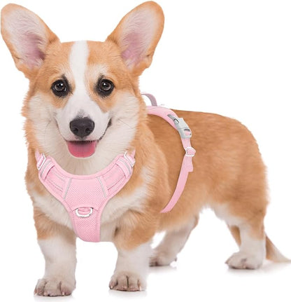 BARKBAY No Pull Dog Harness Large Reflective Dog Harness with Front Clip and Easy Control Handle for Walking Training Running with ID tag Pocket(Baby Pink,M)