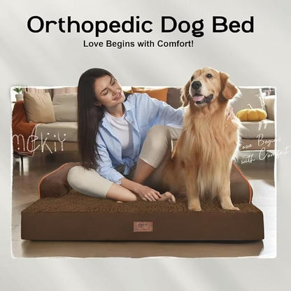 Large Dog Bed Orthopedic Washable - Beds Bolster - Waterproof with Removable Cover - Extra XL XLarge Big Dogs - Memory Foam Couch Sofa - Coffee Dog Bed