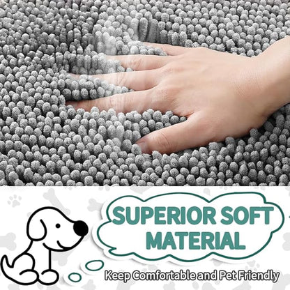 Dog Door Mat Soft Microfiber Dog Mat for Muddy Paws Absorbent Muddy Paws Door Mat with Non Slip Backing Dog Rugs for Muddy Paws Quick Dry Mud Rug for Entry & Indoor (20”X30”, Grey)