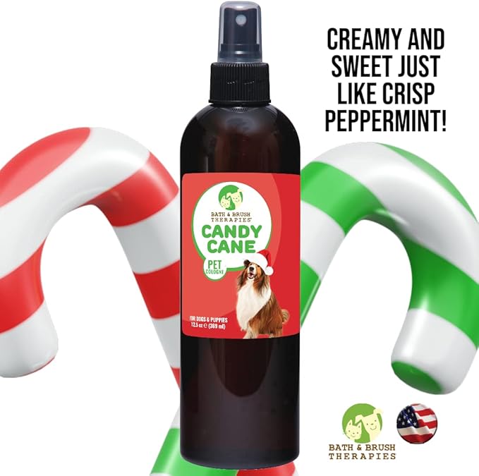 Bath & Brush Therapies® Candy Cane Pet Cologne 12.5 oz For Dogs | Long-Lasting Odor Eliminator | Paraben-Free | Biodegradable and Non-Toxic | Made in USA