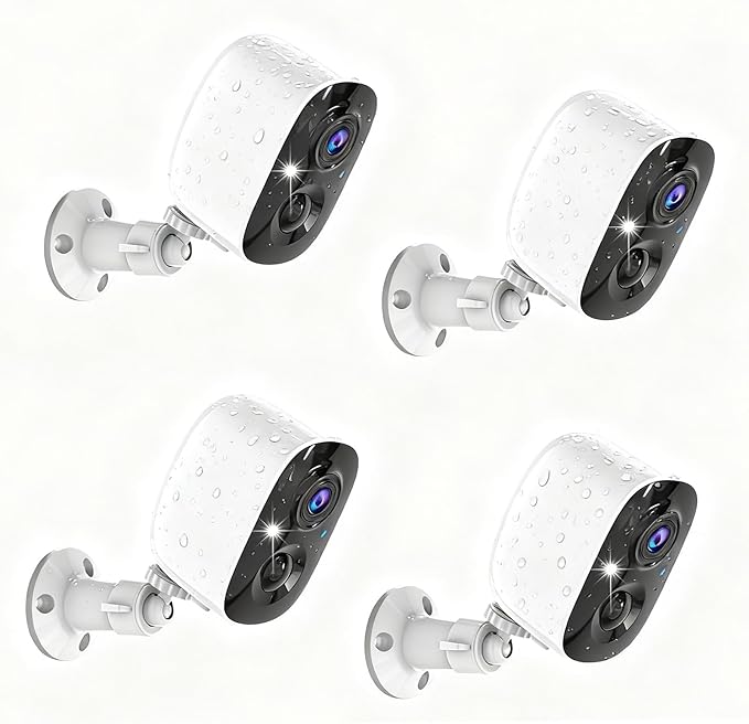 Wireless Security Cameras Outdoor/Indoor,2K UHD WiFi Smart Security Camera,Battery Powered,Motion Detection, 2-Way Audio,Color Night Vision,Weatherproof,Cloud/SD Storage for Home Security,4 Pack