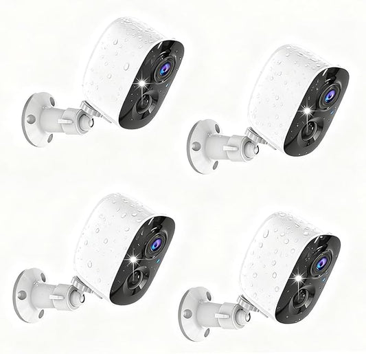 Wireless Security Cameras Outdoor/Indoor,2K UHD WiFi Smart Security Camera,Battery Powered,Motion Detection, 2-Way Audio,Color Night Vision,Weatherproof,Cloud/SD Storage for Home Security,4 Pack