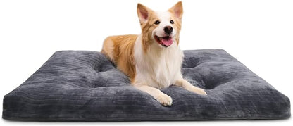 Dog Crate Bed Washable Dog Beds for Large Dogs Deluxe Thick Flannel Fluffy Comfy Kennel Pad Anti-Slip & Anti-Scratch Pet Sleeping Mat, 35 x 23 Inch, Gray