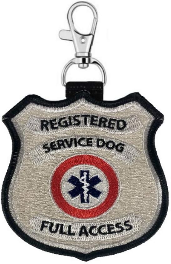 “Registered Service Dog” Identification Patch Tag | Clips on Service Dog Vest, Harness, Collar, Leash or Carrier | Includes Five Service Dog Handout Cards