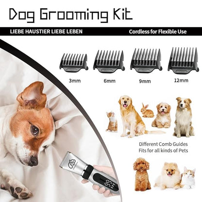 GTS Pet Clippers Professional Dog Grooming kit Adjustable Low Noise High Power Rechargeable Cordless Pet Grooming Tools, Hair Trimmers for Dogs and Cats, Washable（IPX5, with LED Display.
