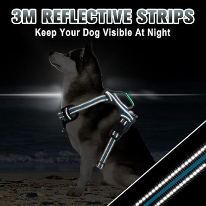 BARKBAY No Pull Dog Harness Large Reflective Dog Harness with Front Clip and Easy Control Handle for Walking Training Running with ID tag Pocket(Blue/Black,L)