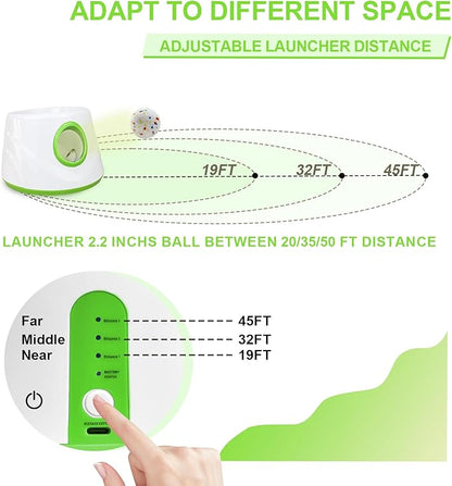Compact Automatic Ball Launcher for Dogs with Random Mode, 3 Settings to 45FT, Rechargeable Small Dog Ball Thrower with 4 ETPU Tennis Balls for Small Medium Breeds