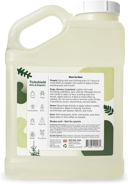 Cedarcide Extra Strength Tickshield | Deep Woods Cedar Oil Tick & Mosquito Repellent Spray for People, Pets, & Indoors | Kills & Repels Fleas, Ticks, Ants, Mites & Mosquitoes | Gallon