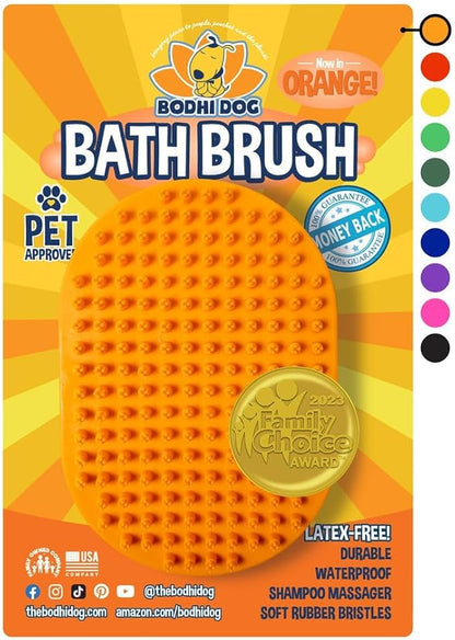 Bodhi Dog Shampoo Brush - Pet Grooming & Bath Supplies for Cats and Dog - Bath Brush for Long & Short Hair - Premium Scrubber for Shower, Bathing & Massage (One Pack, Orange)